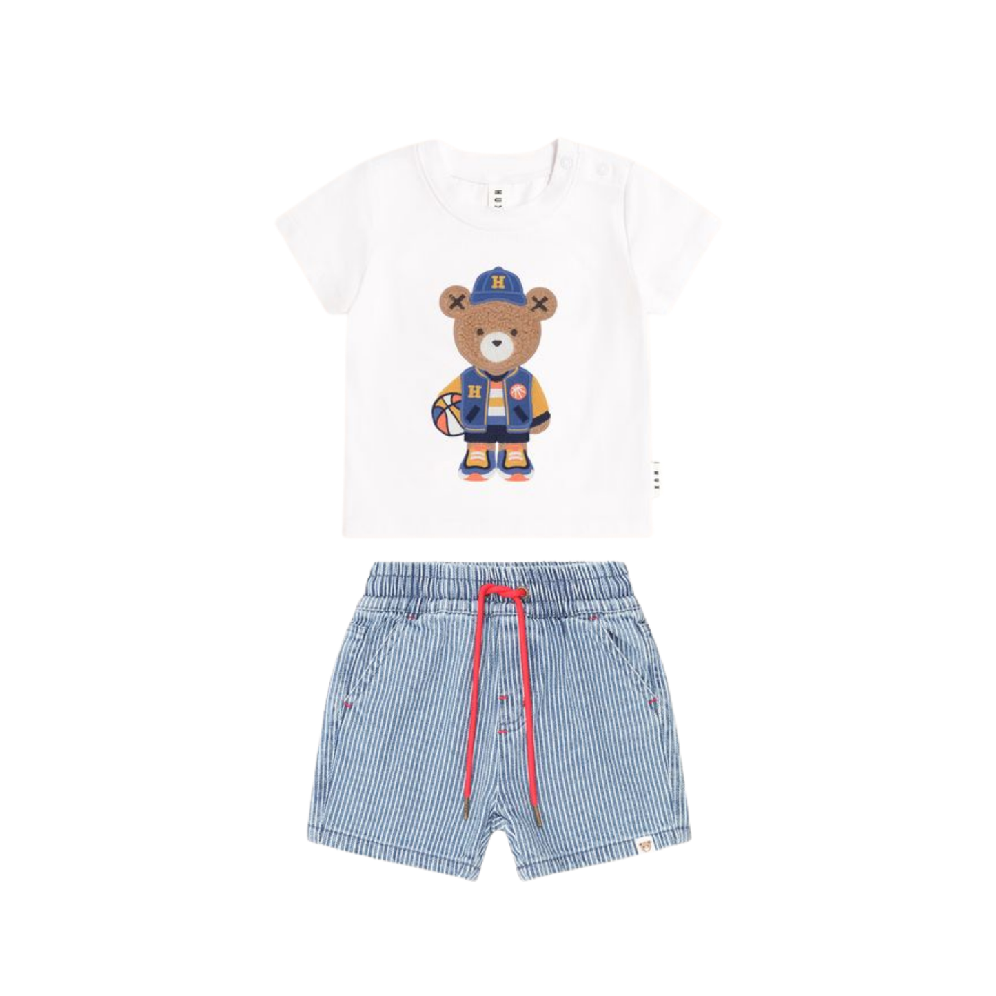 Huxbaby White/Blue Baller Denim Short Set