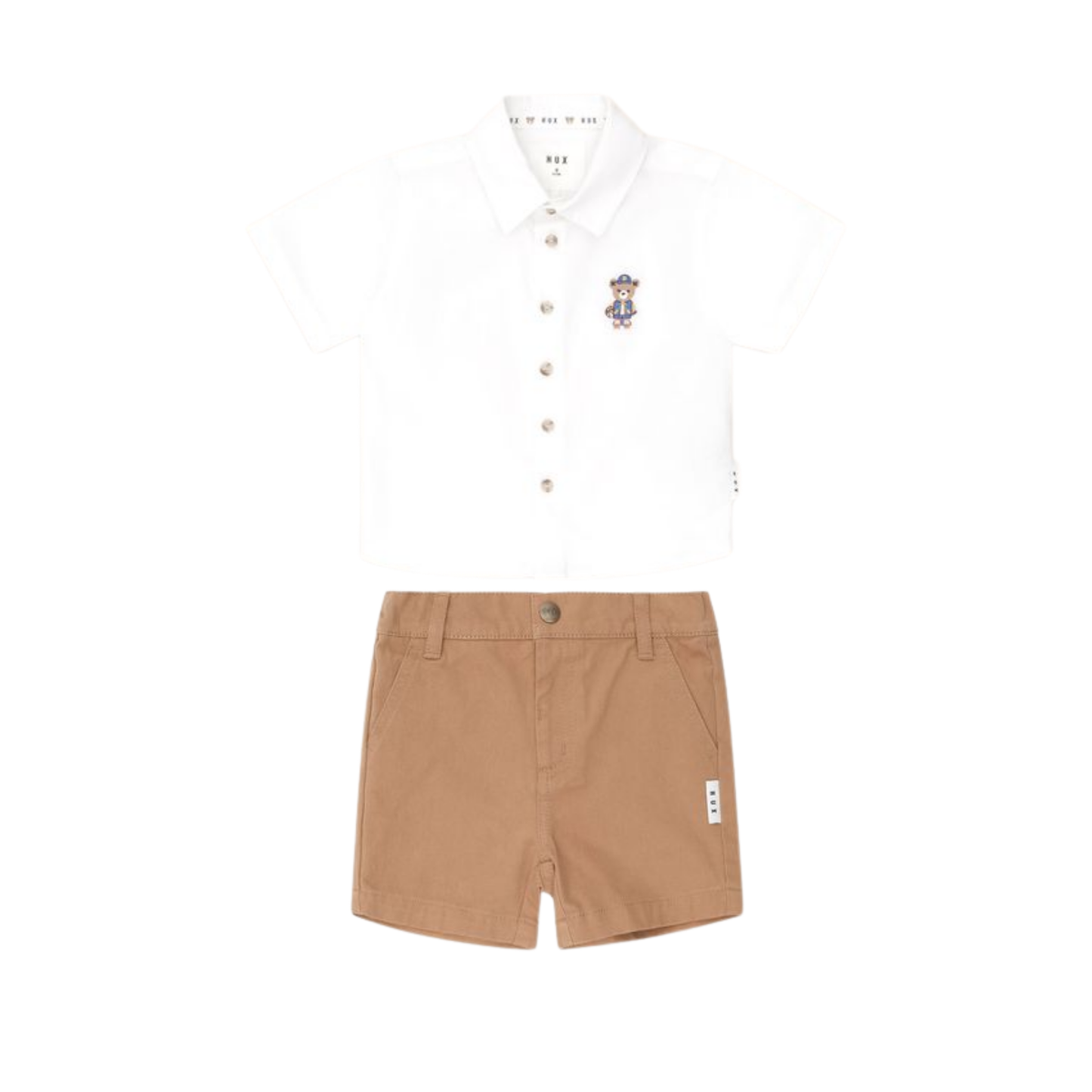 Huxbaby White/Pecan Varsity Hux Shorts Set