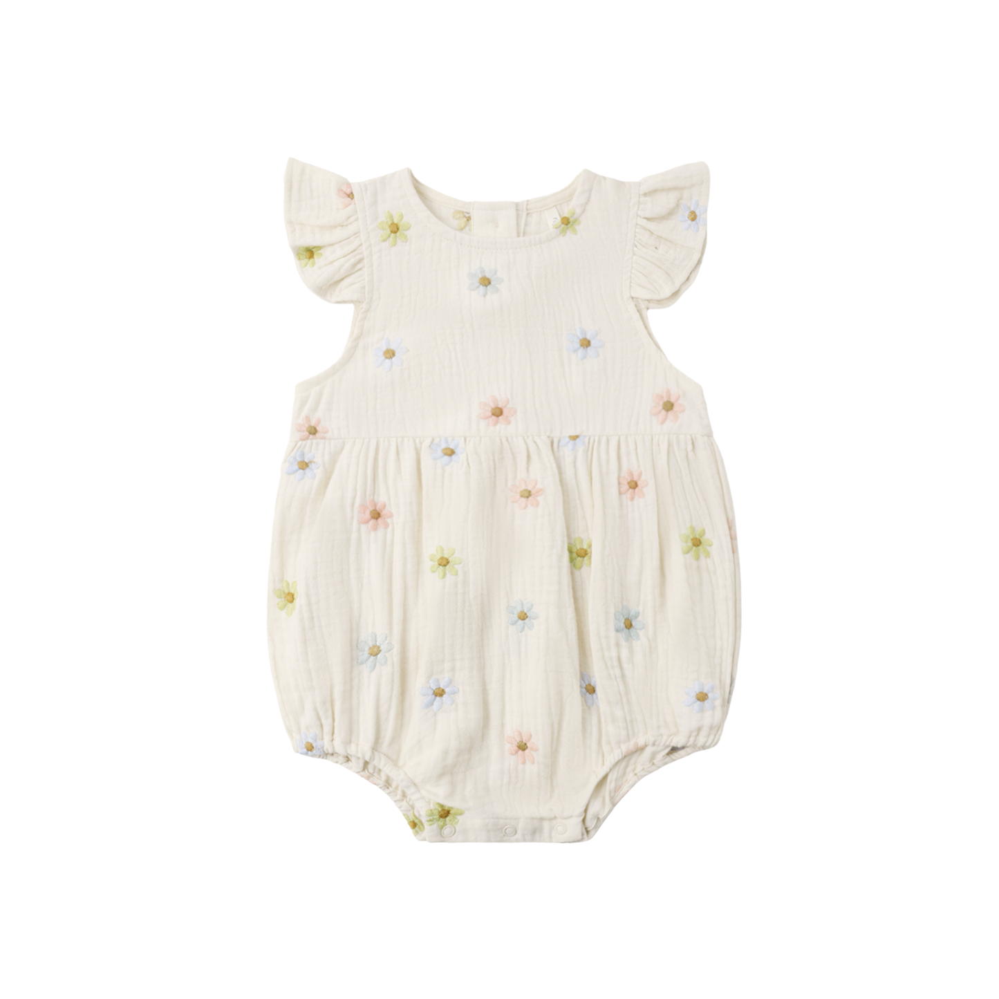 Rylee+Cru Natural Amelia Embroidered Daisies Romper