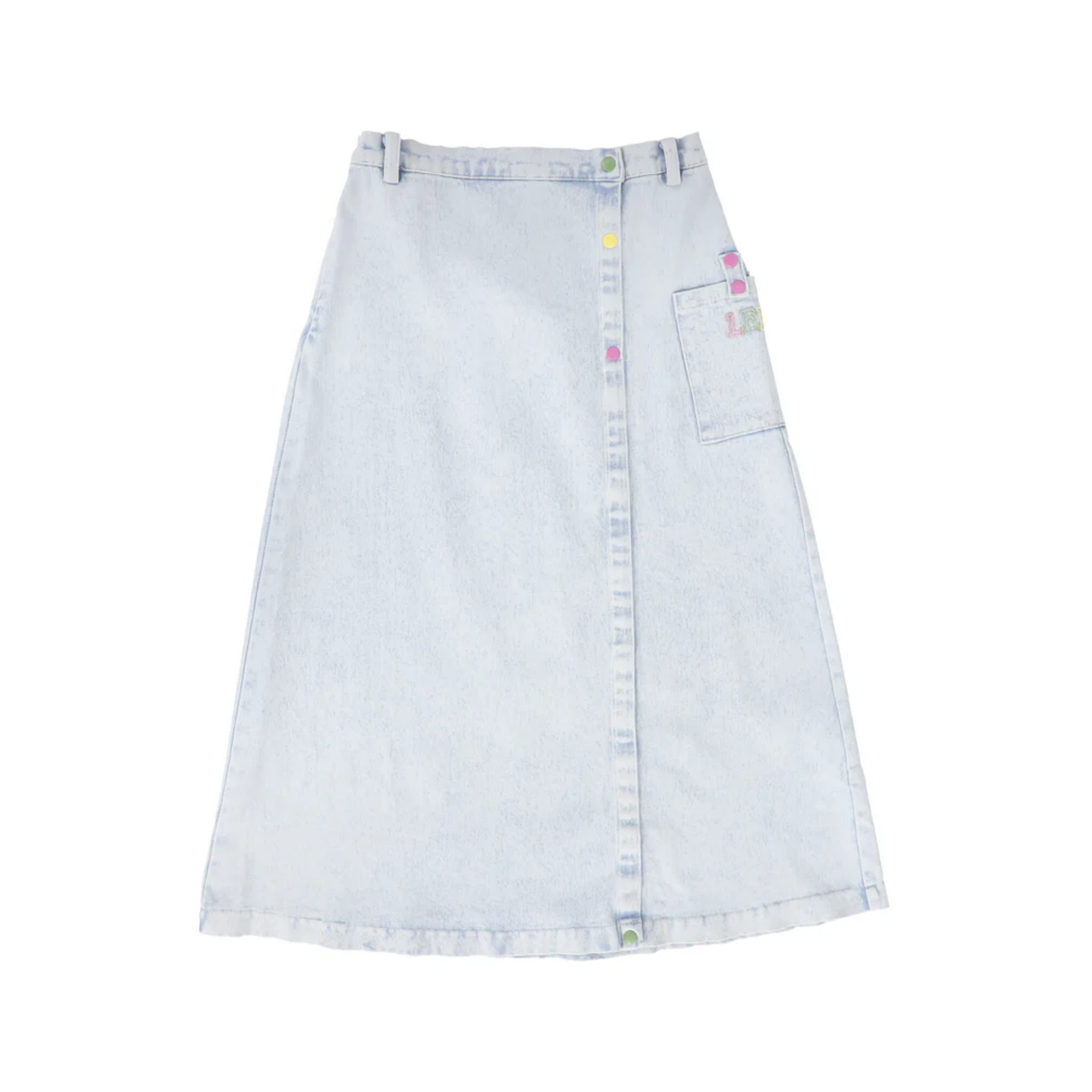 Limited Edition Light Blue Denim Snap Midi Skirt