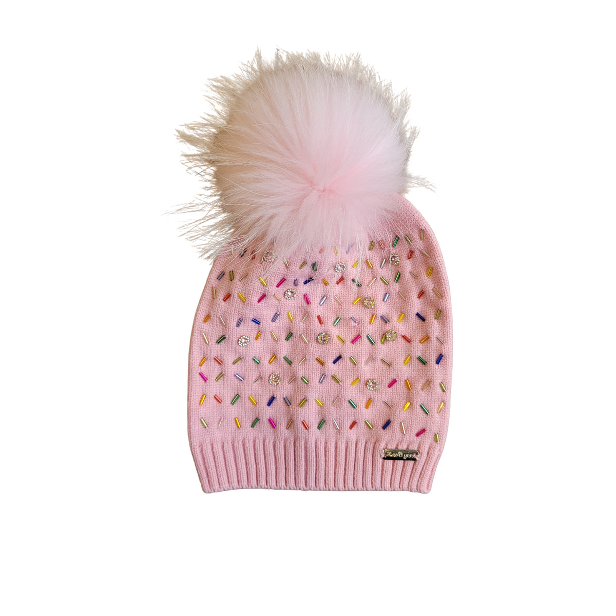 Bari Lynn Sprinkle Jeweled Hat with Fur Pom