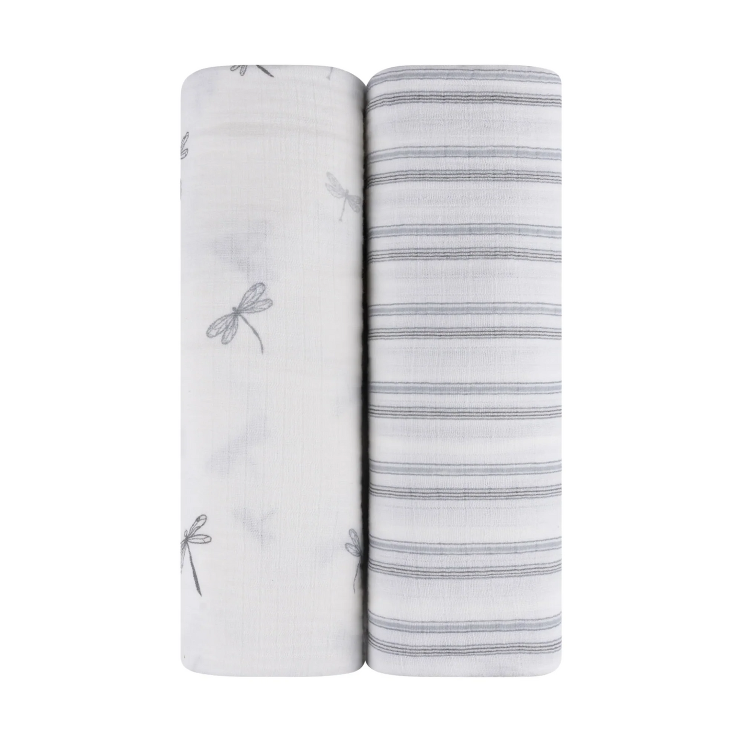 Ely`s & Co Two Pack Muslin Swaddles- Dragonfly Stripes