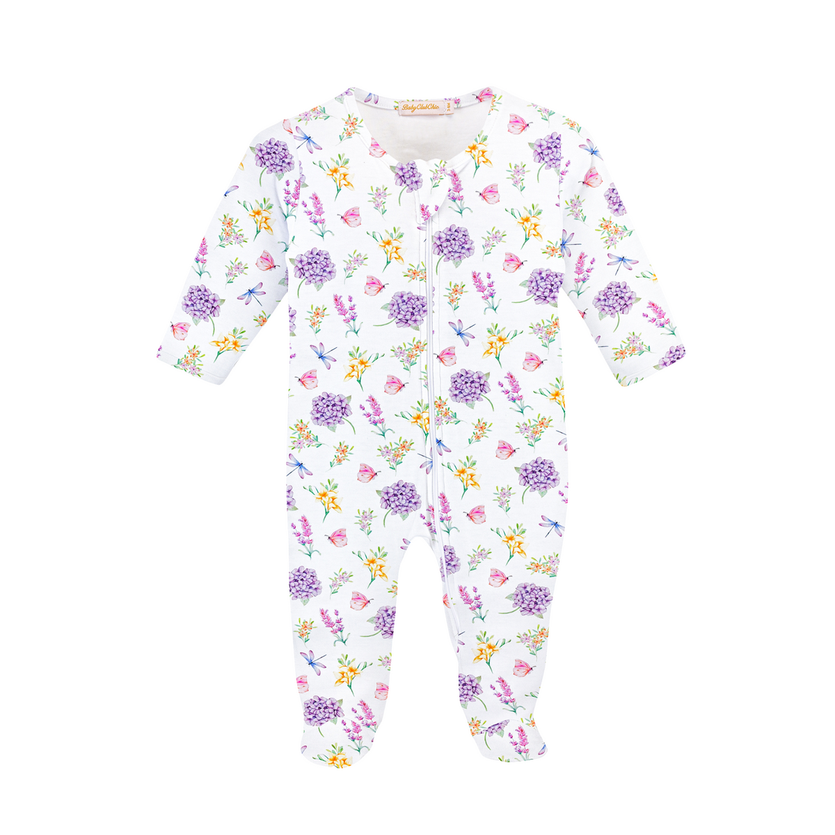 Baby Club Chic Butterfly Garden Printed Girl Zipped Footie