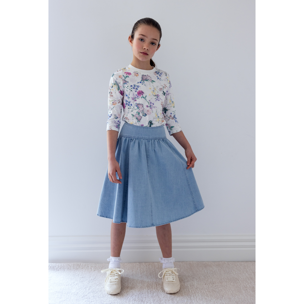 Steph The Label Pale Wash Chambray Chambray Seam Detail Skirt