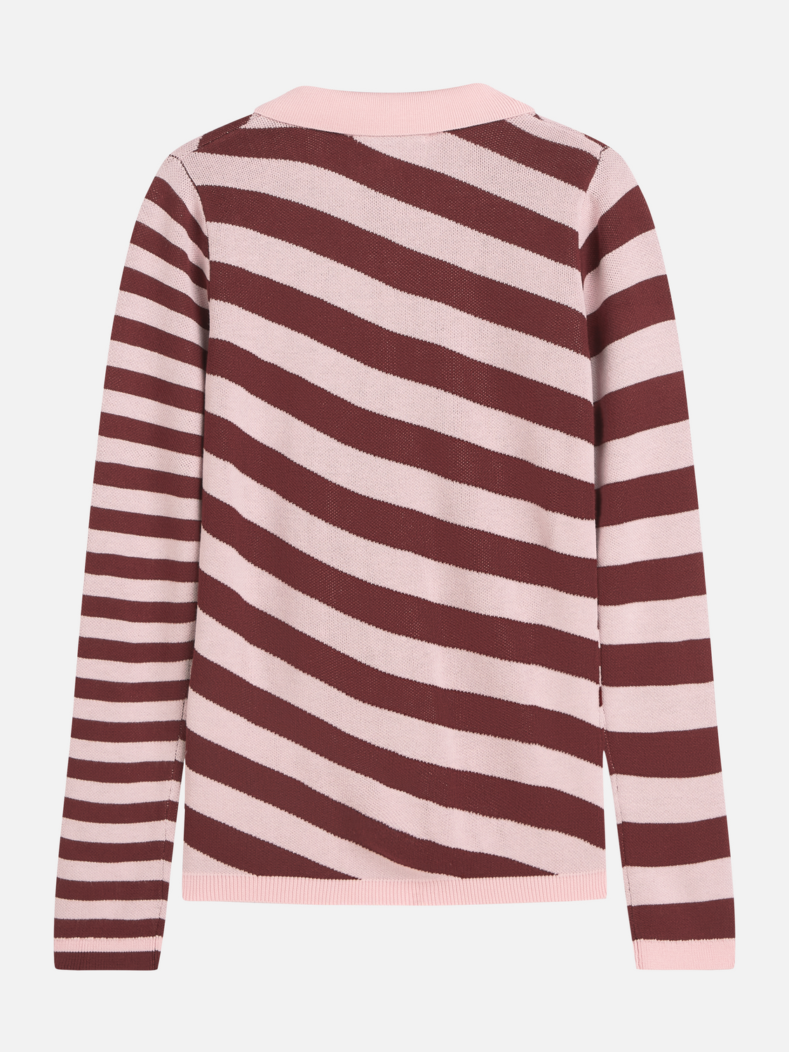 Scotch & Soda Orchid Pink/Maroon Yarn-Dyed Stripe Long Sleeve Knitted Polo Sweatshirt