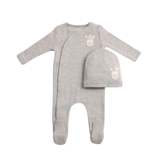 Bee And Dee Grey Heather Pompom Bunny Footie With Beanie