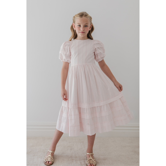 Petite Amalie Ice Pink  Broderie Trellis Dress