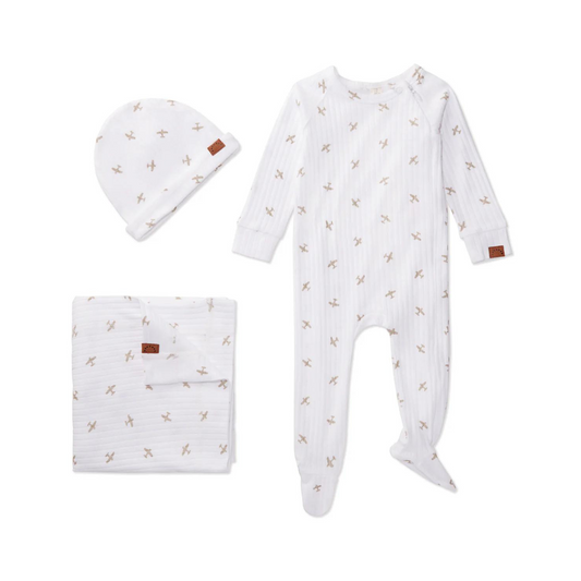 MiniMoi Ribbed Airplane Footie Set