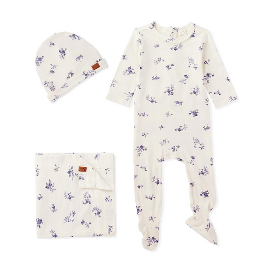 Minimoi 3 Piece Baby Girls Floral Rayon from Bamboo Toile Footie Set