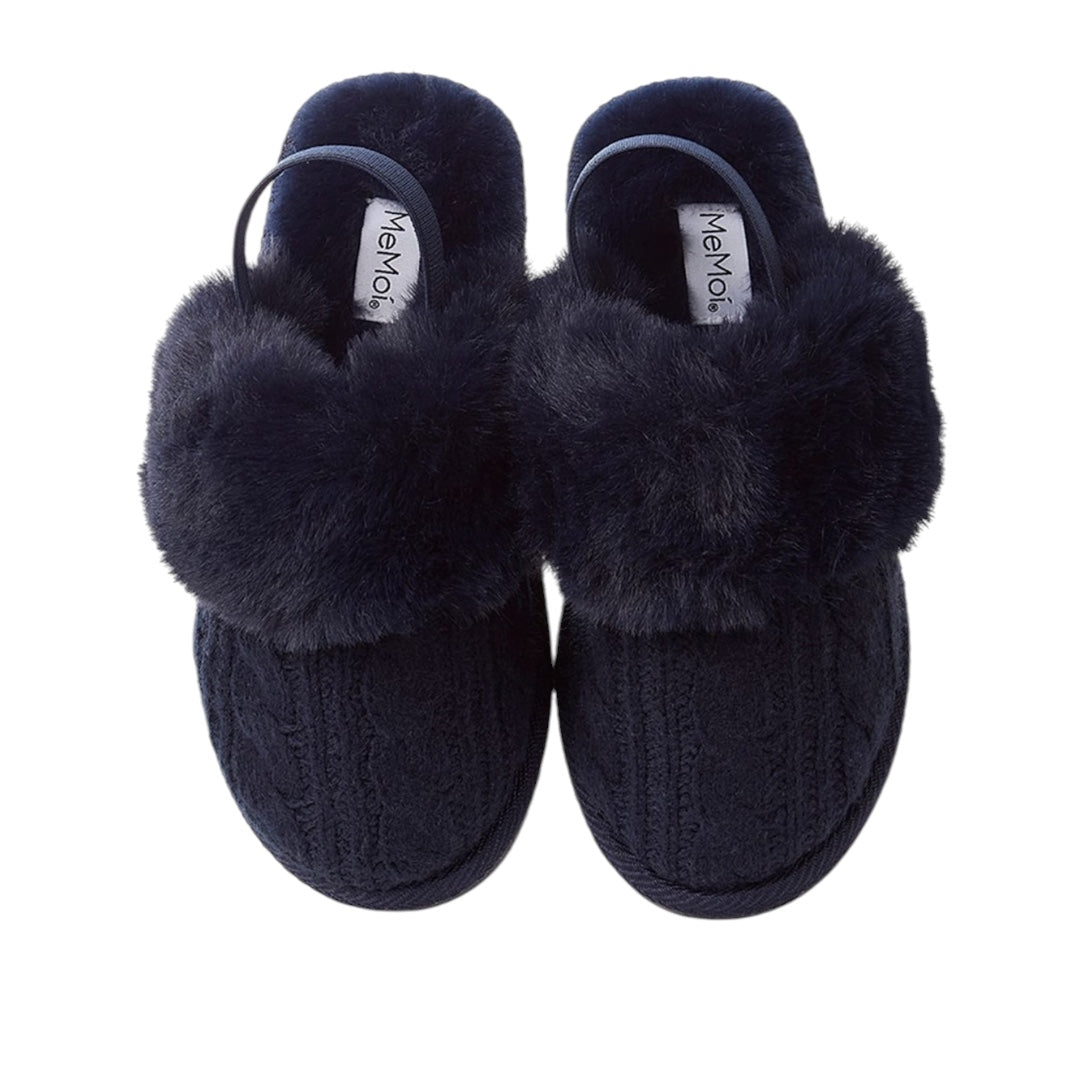 Memoi Navy Cable Plush Slipper