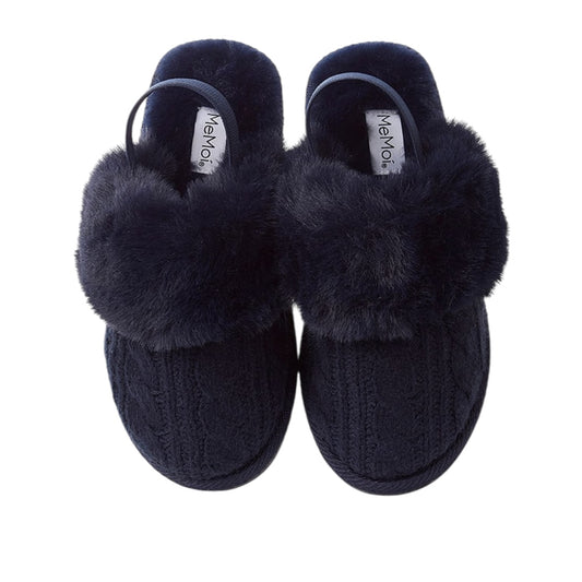 Memoi Navy Cable Plush Slipper