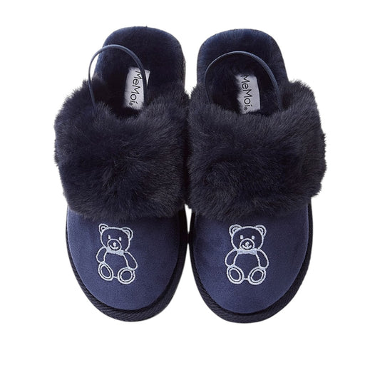 Memoi Navy Teddy Suede Slipper