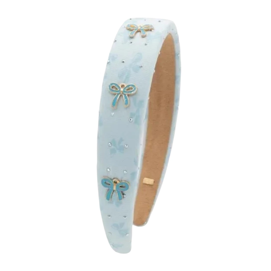 Bari Lynn Sky Blue Padded Bow Crystal Charm Headband