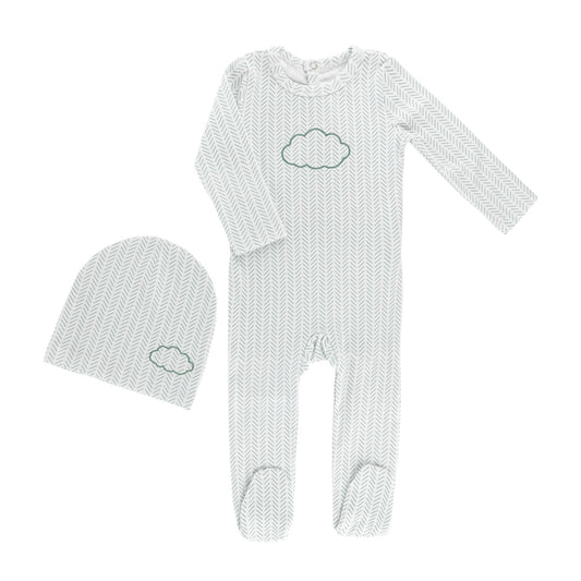 Little Label Light Blue Cloud Herringbone Baby Footie & Hat Set