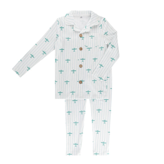 Little Label Light Blue Airplane Print Grandpa Pajama
