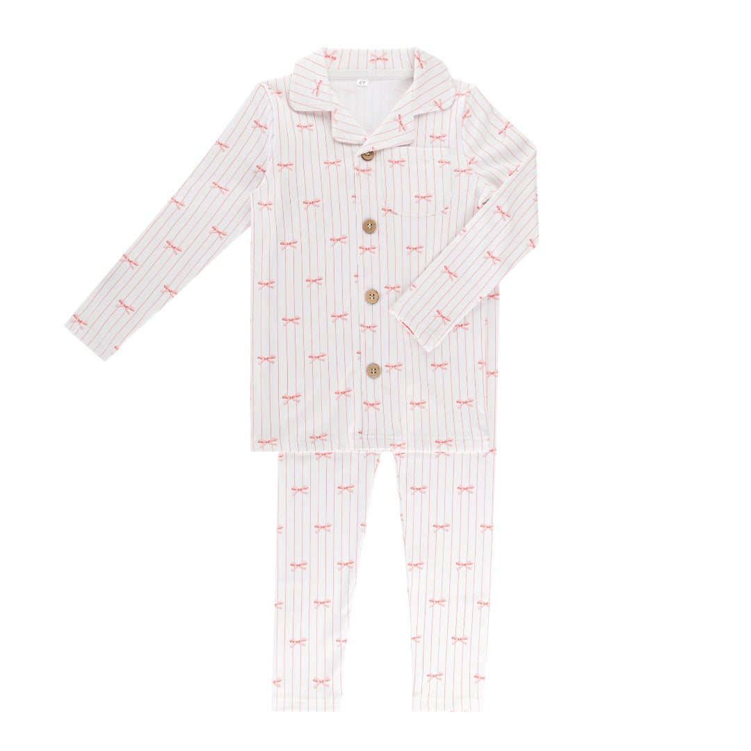 Little Label Pink Bow Print Grandpa Pajama