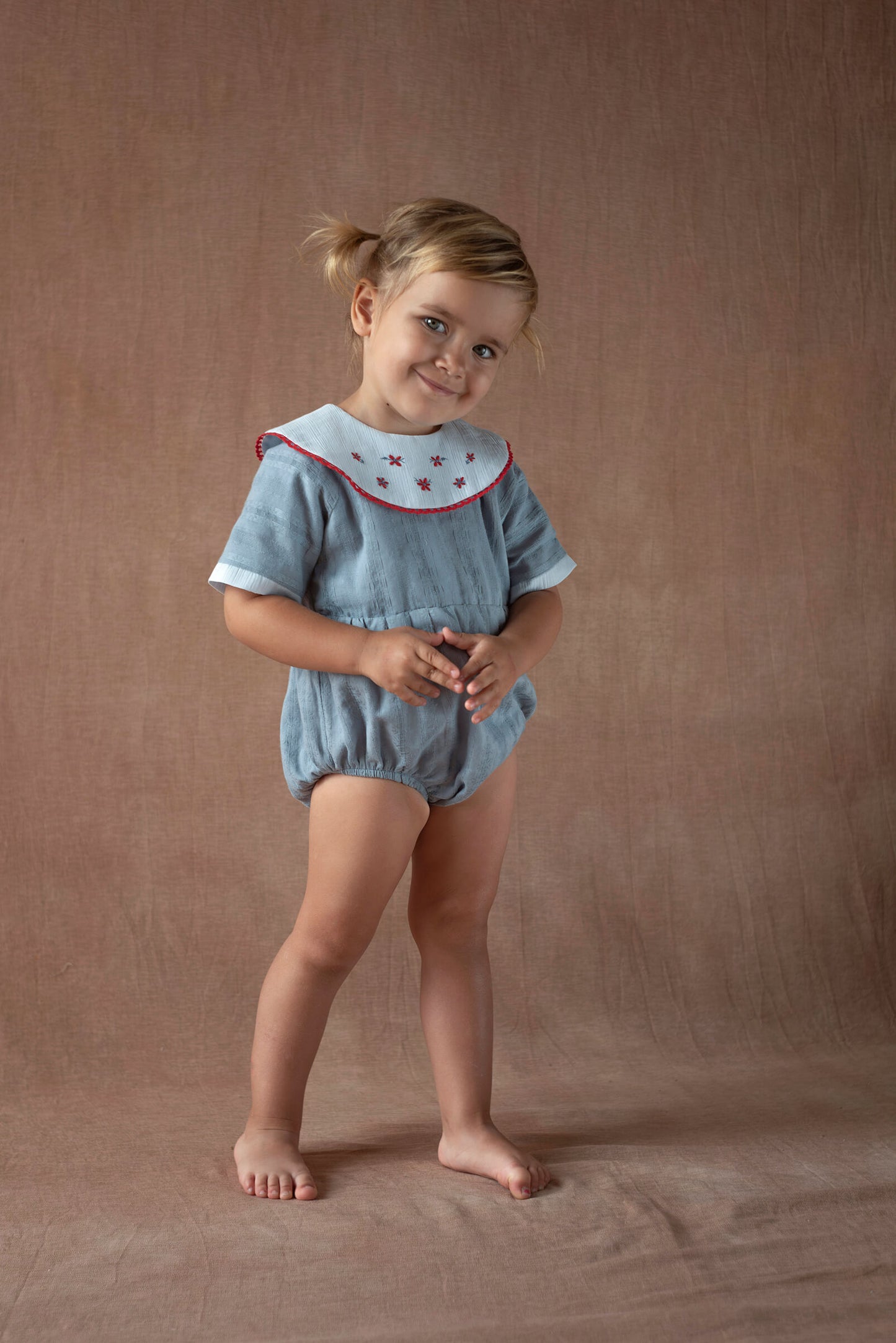 Popelin Blue Bib Collar Romper