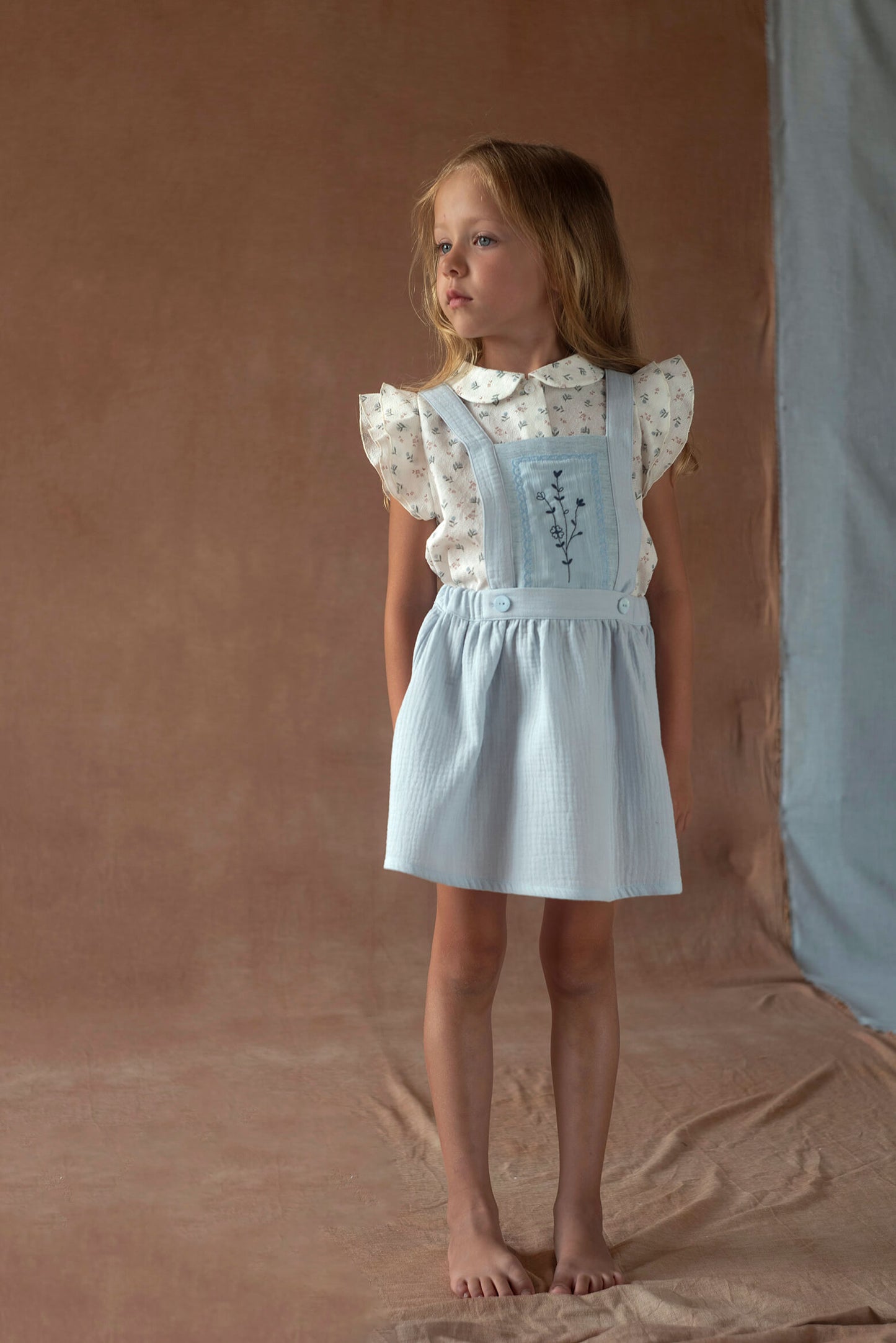 Popelin Blue Embroidered Short Sleeve Dress