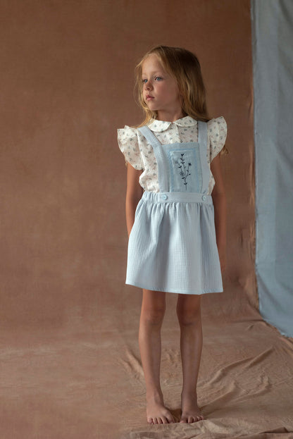 Popelin Blue Embroidered Short Sleeve Dress