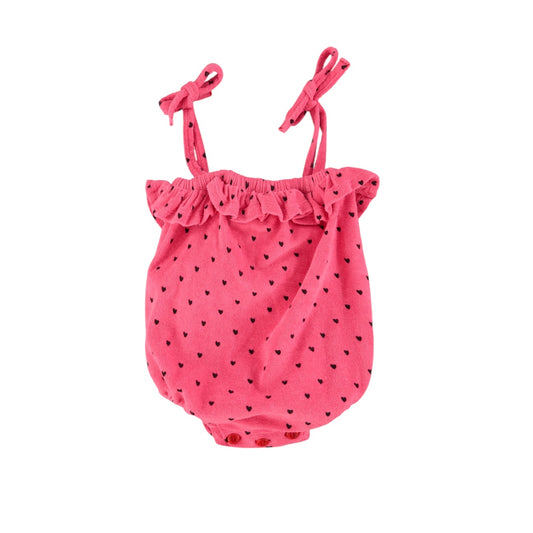 Piupiuchick Pink /Black Hearts Ruffle Romper