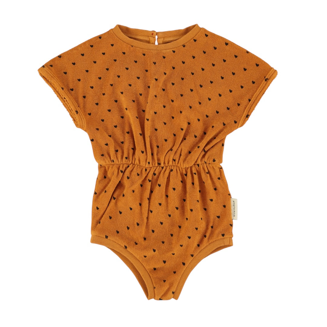Piupiuchick Camel /Black Hearts Romper