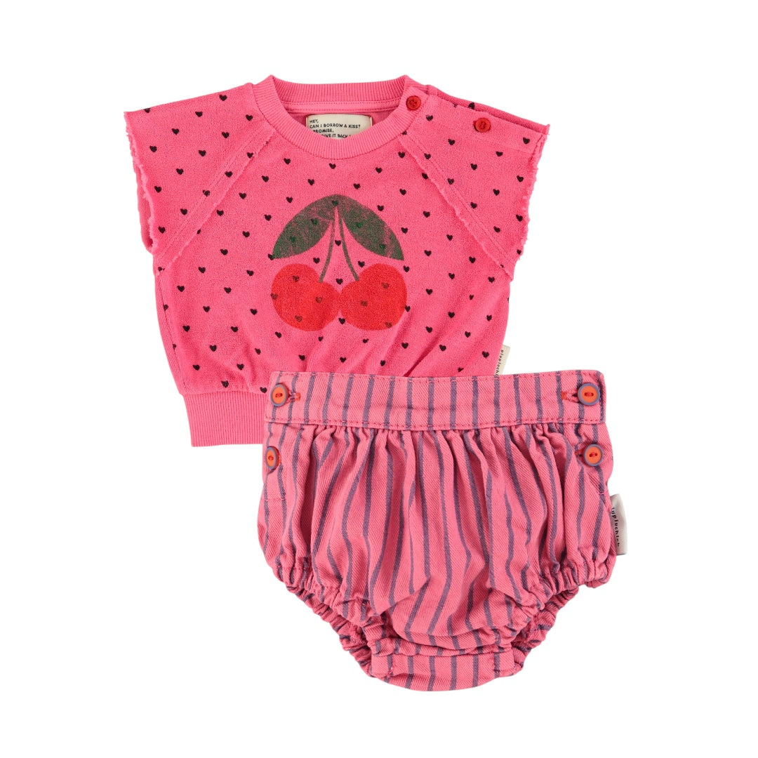Piupiuchick Pink / Indigo Cherry Print Bloomer Set
