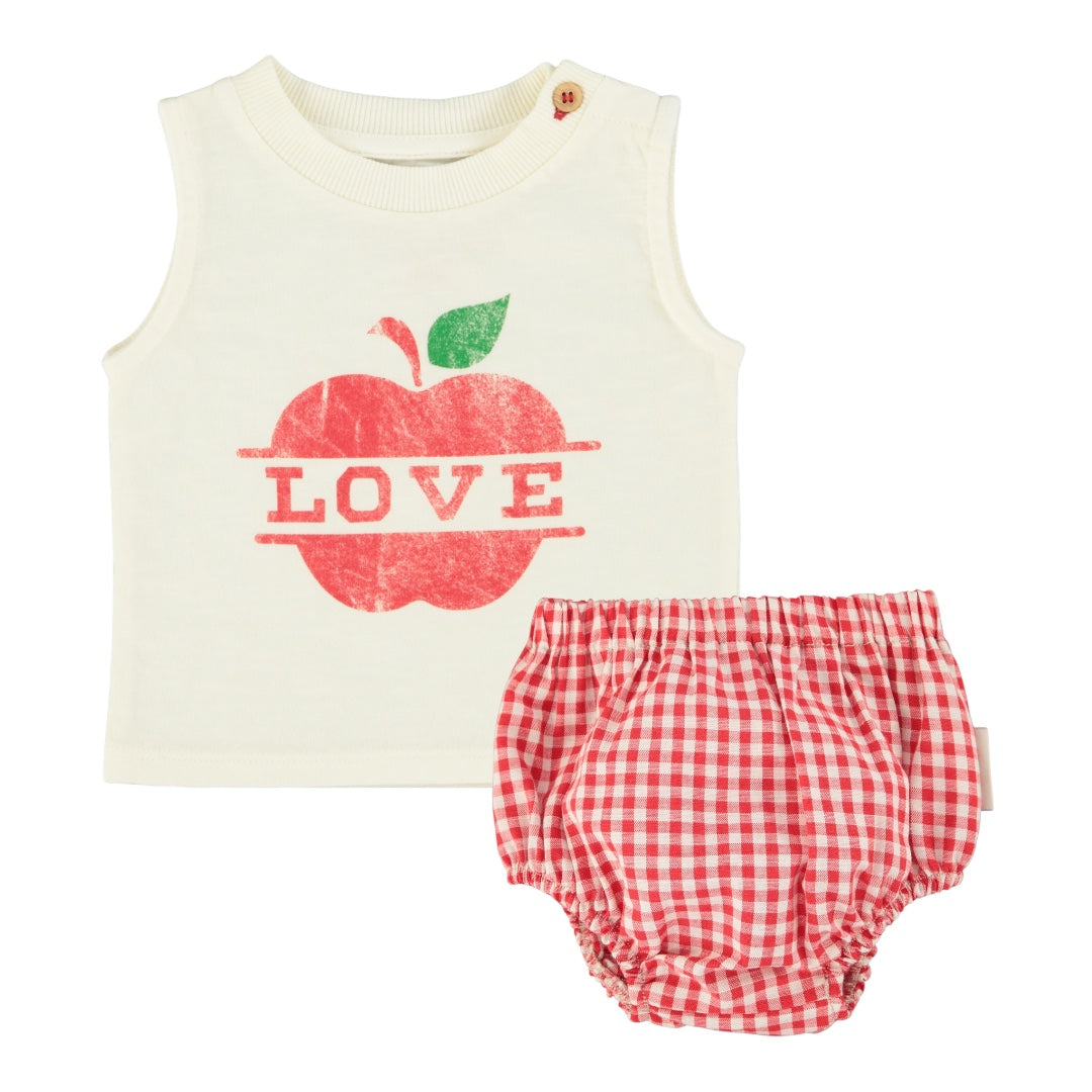 Piupiuchick Ecru / Apple Print Bloomer Set