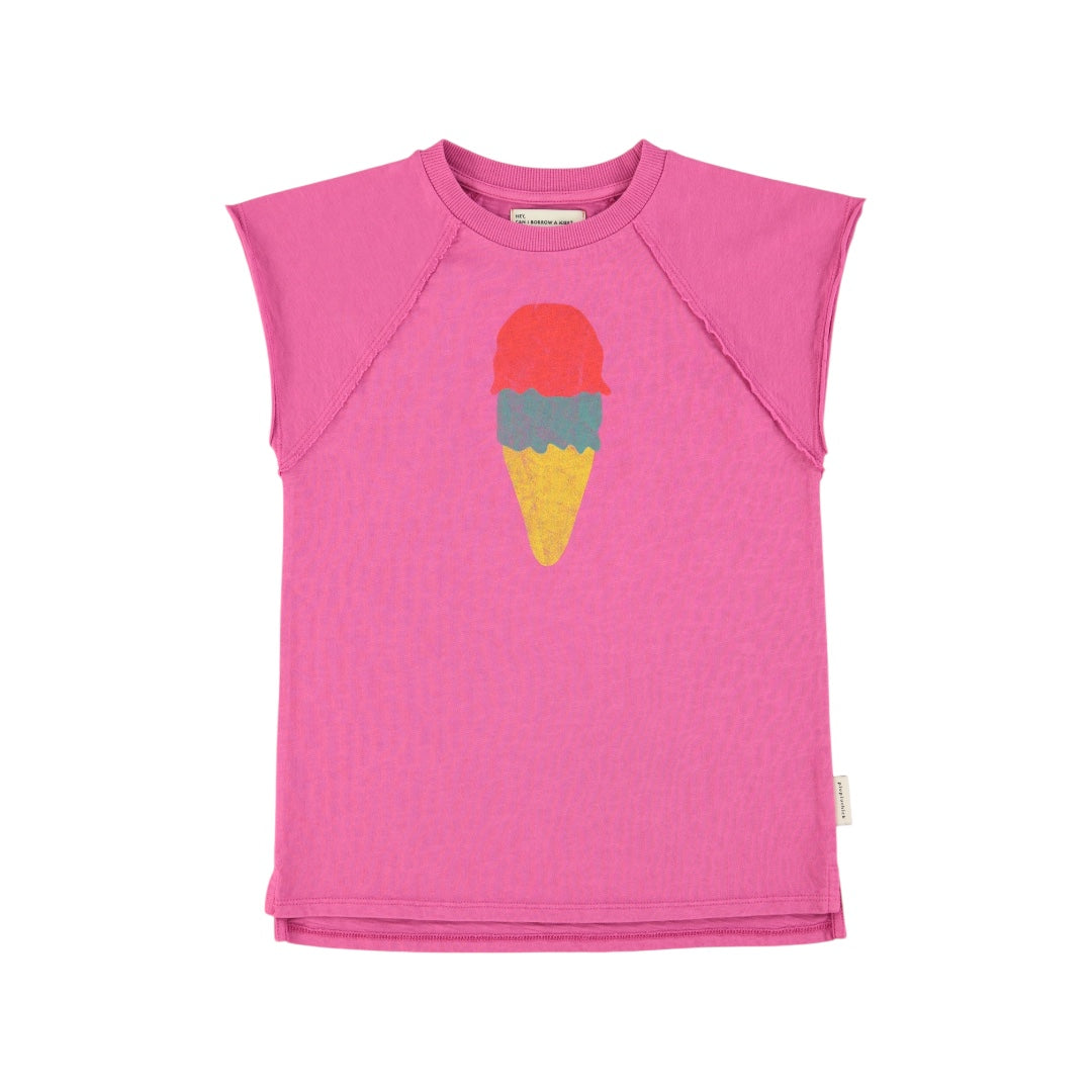 Piupiuchick Fuchsia / Ice Cream Knee Length T-Shirt Dress