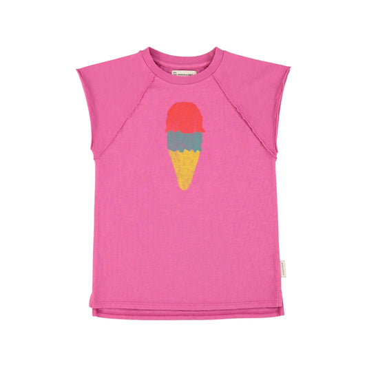 Piupiuchick Fuchsia / Ice Cream Knee Length T-Shirt Dress