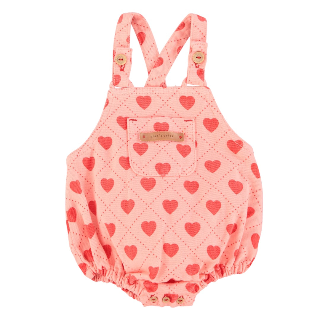 Piupiuchick Pink / Red Hearts Allover Baby Romper