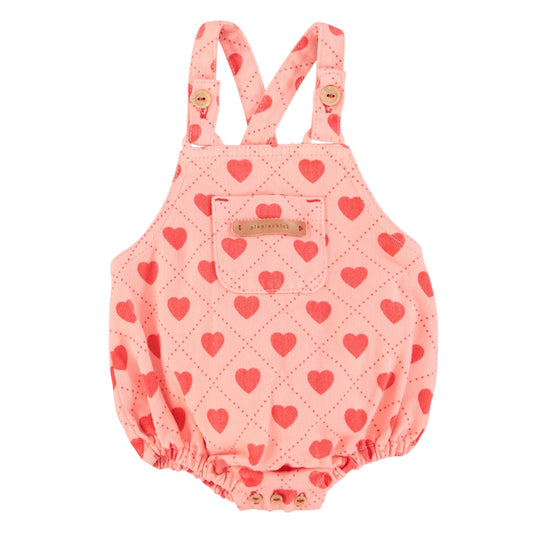 Piupiuchick Pink / Red Hearts Allover Baby Romper