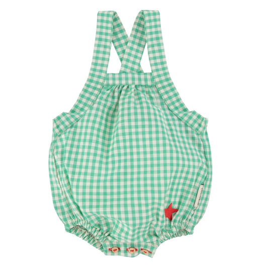 Piupiuchick Green & Ecru Checkered Romper