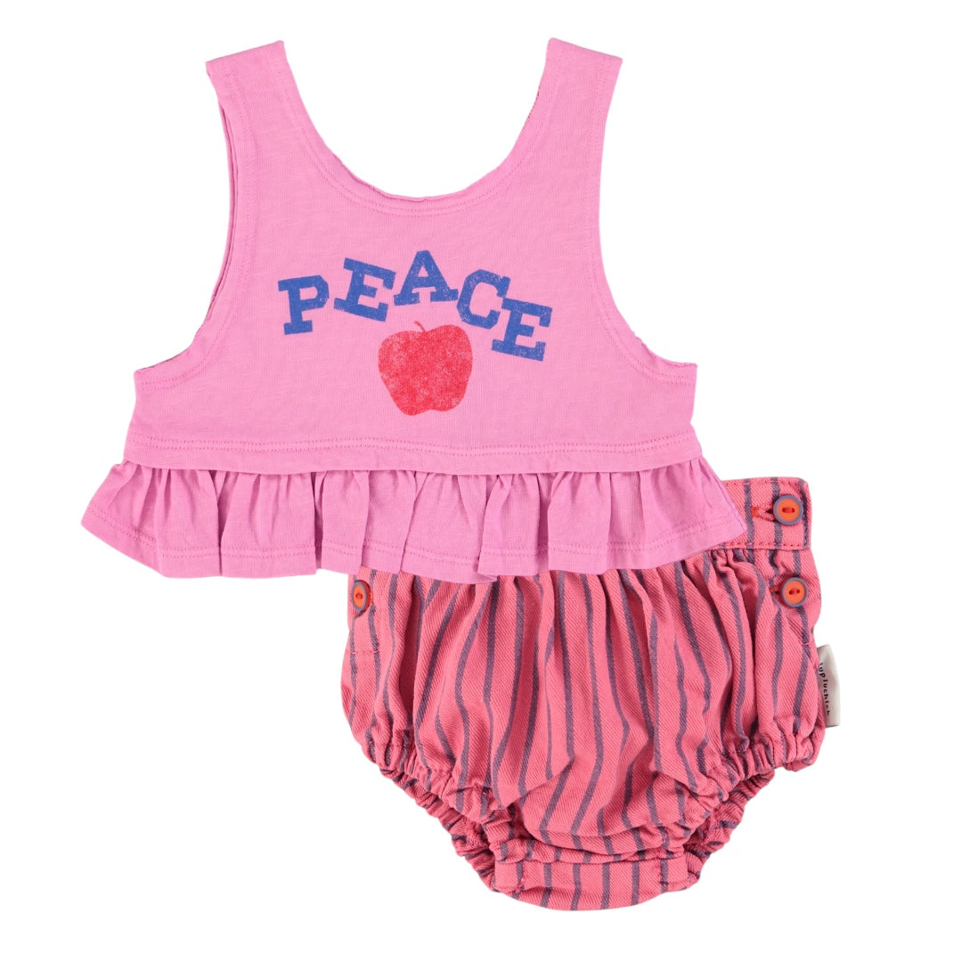 Piupiuchick Pink / Indigo Stripes Bloomer Set