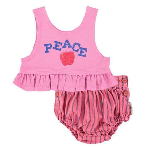 Piupiuchick Pink / Indigo Stripes Bloomer Set