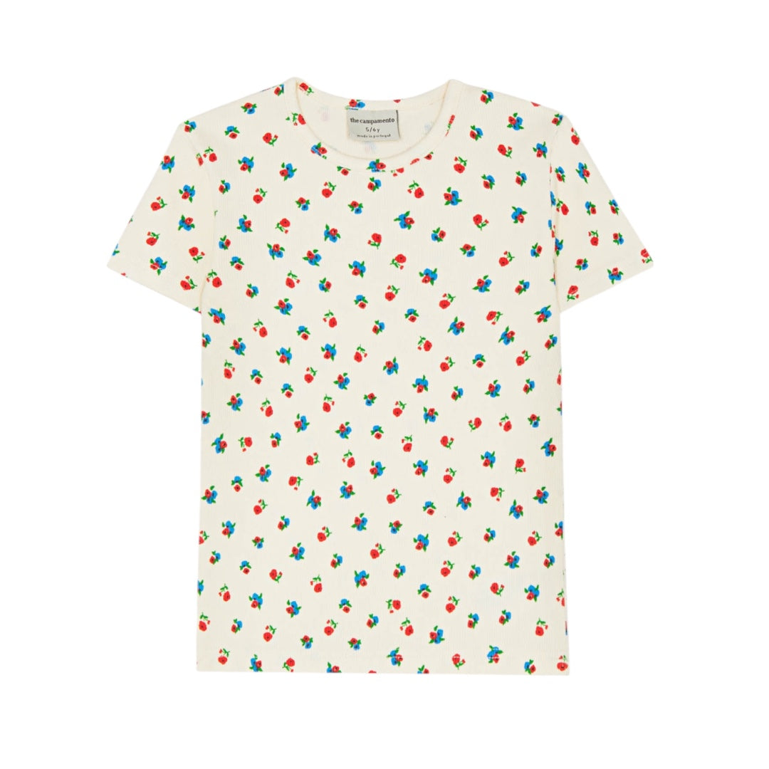 The Campamento Ecru Small Flowers Allover Short Sleeve Tee