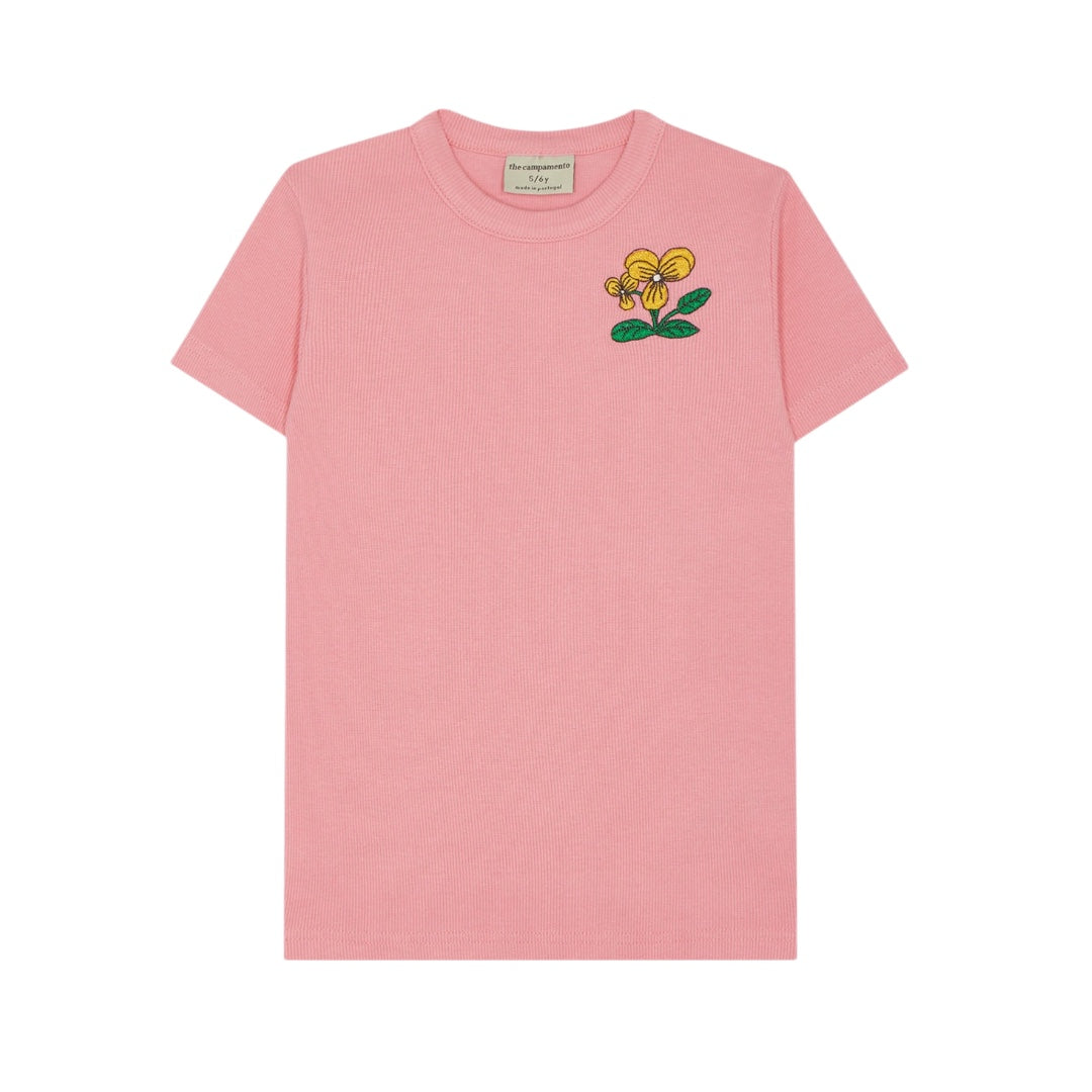 The Campamento Pink Flower Embroidery Short Sleeve Tee