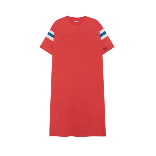 The Campamento Red Bicolor Bands Short Sleeve Dress