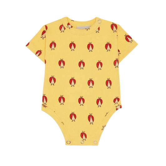 The Campamento Blue Ladybug Allover Short Sleeve Romper