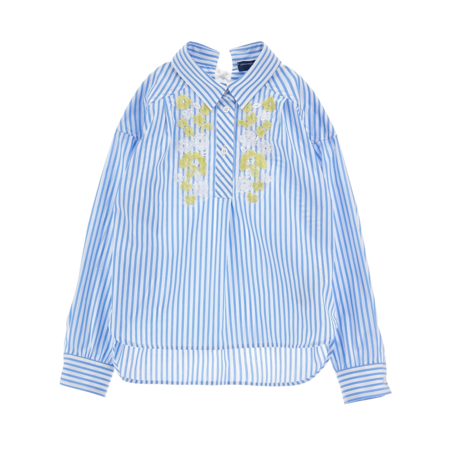 Ermanno Scervino Light Blue Decorative Print Long Sleeve Blouse