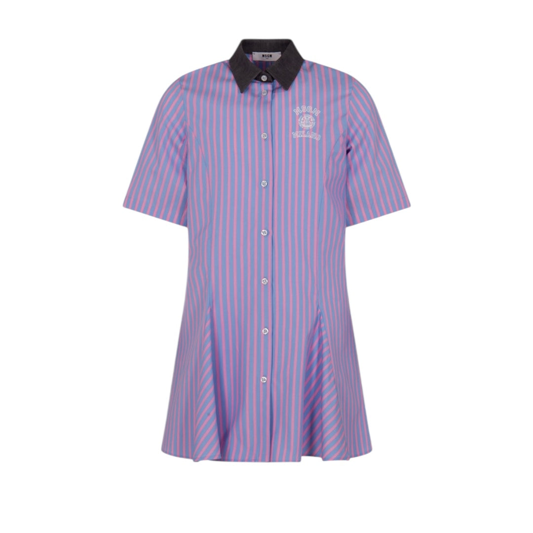 MSGM Light Blue/Pink Poplin Stripe Dress