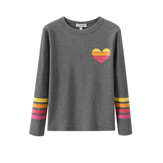 Noname Grey Retro Rainbow Heart Long Sleeve Top