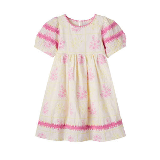 Bebe Organic Patchwork Embroidery Alba 3/4 Sleeve Dress