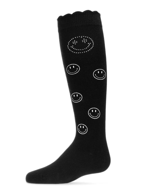 Memoi Jeweled Smiley Face Cotton Blend Knee High Socks - Mkf-7074