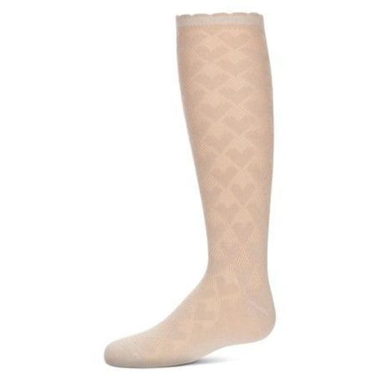 Memoi Girls Open Work Heart Knee High Socks
