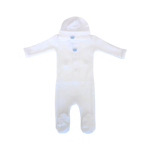 Coton Pompom White Little Prince Footie With Hat