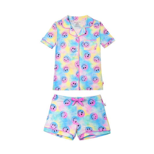 Preppy Goose Light Blue Smiley Face Jersey Short Sleeve Pajama