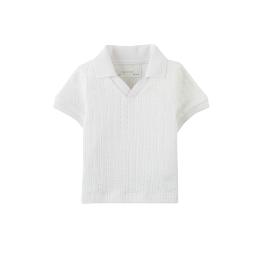 Gingersnaps White Baby Ludwig Cable Jersey Polo Shirt