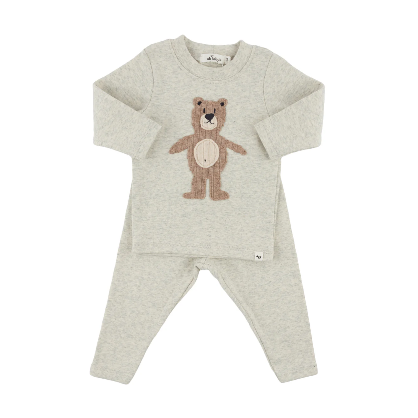 Oh Baby! Oatmeal Heather Shaggy Bear Applique Long Sleeve Set