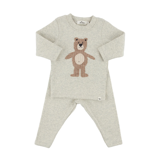 Oh Baby! Oatmeal Heather Shaggy Bear Applique Long Sleeve Set
