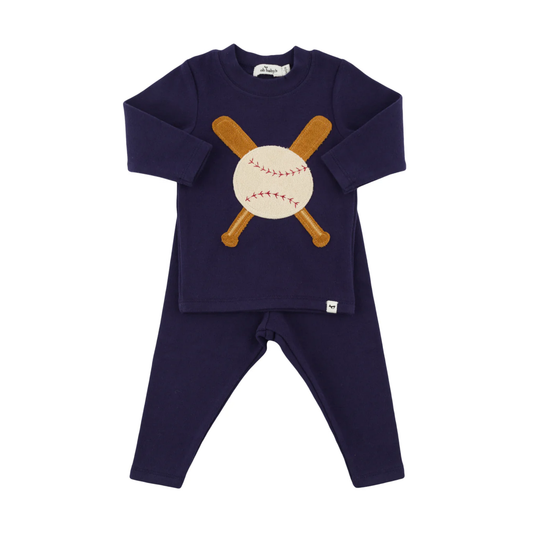Oh Baby! Navy Terry Baseball Long Sleeve Set